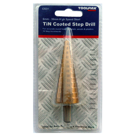 6-30mm HSS Tin Coated Step Drill